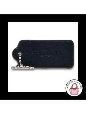 2.25" COACH NEW YORK Black Smooth Leather Nickel Fob Bag Charm Keychain Hang Tag